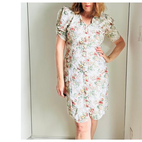 Vintage 90s Floral Pencil Dress Neutral Cottagecore Romantic Garden Party Sz 6-8 - Picture 8 of 11